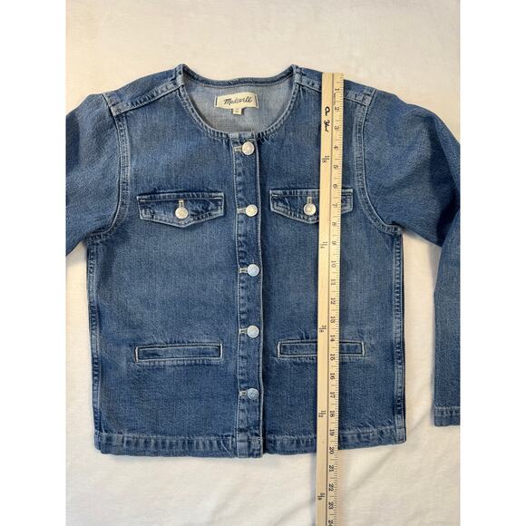 Madewell Denim Crop Jacket Band Collar Blue Jean Chambray Top XS NEW - Picture 10 of 11